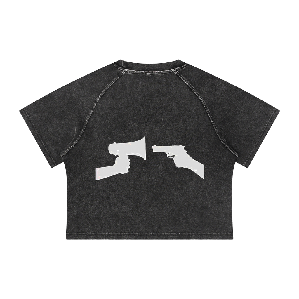 Freedom Women's Mineral Wash Raglan Crop T-Shirt