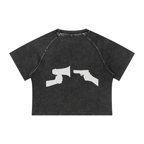 Freedom Women's Mineral Wash Raglan Crop T-Shirt